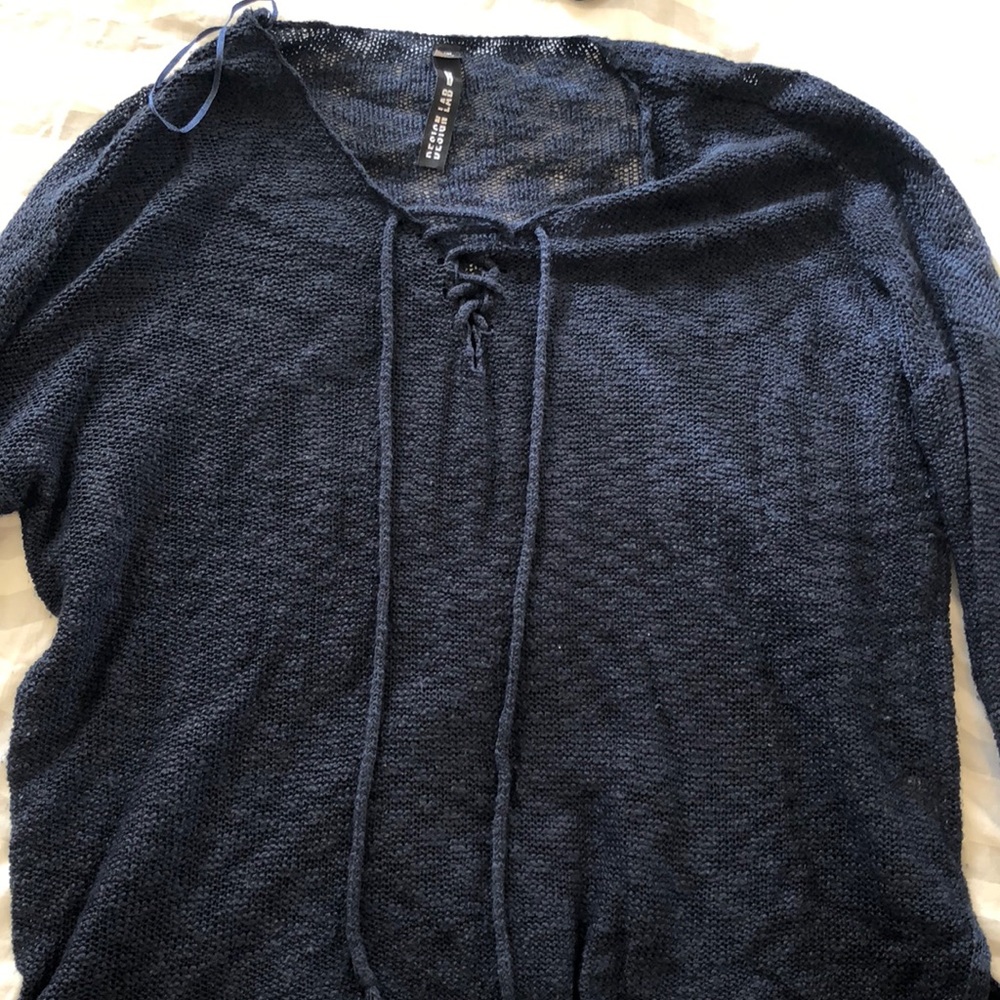 Navy lace up sweater